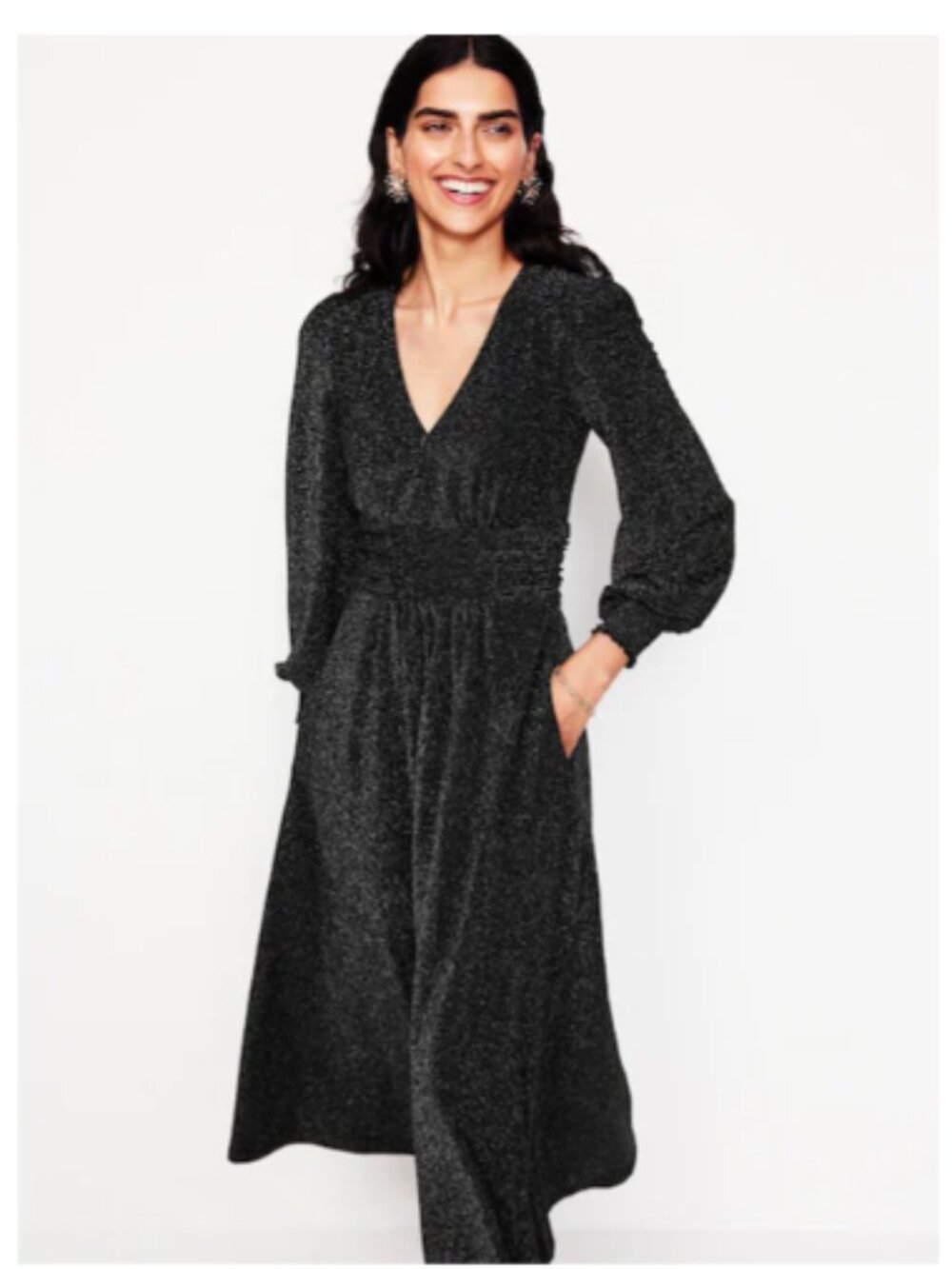 Boden Black Daphne Metallic Midi Dress Black Silver 10R 14R Formal
